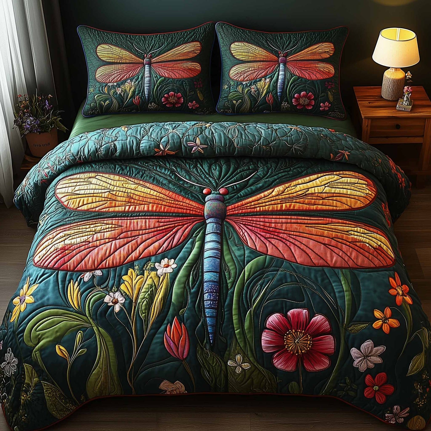 Dragonfly Glow 3-Piece Quilted Bedding Set GFTOTL5326