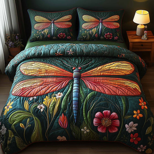Dragonfly Glow 3-Piece Quilted Bedding Set GFTOTL5326
