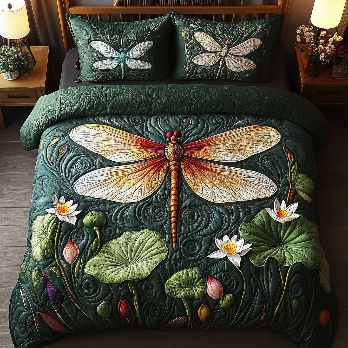 Dragonfly Glow 3-Piece Quilted Bedding Set GFTOTL5329