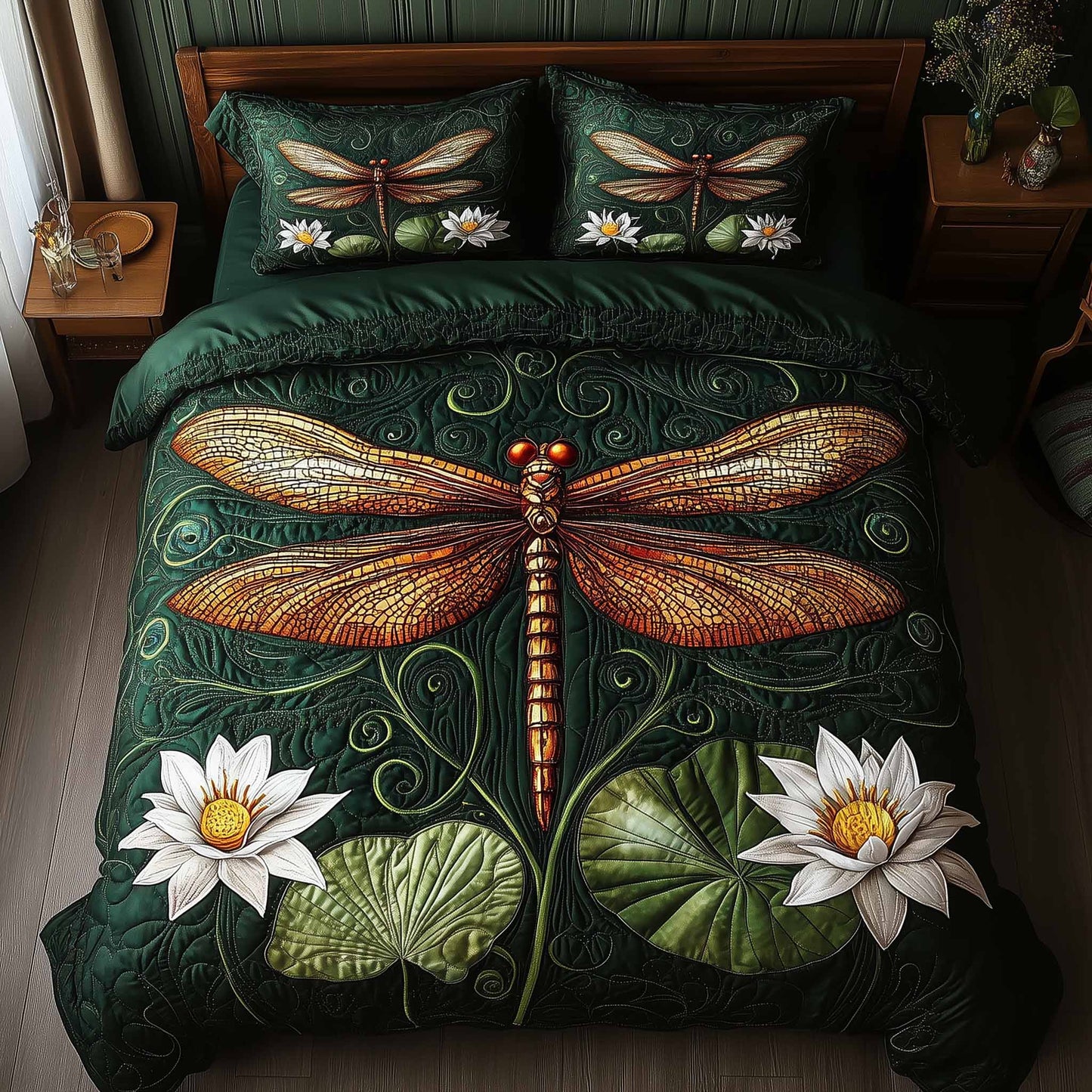 Dragonfly Glow 3-Piece Quilted Bedding Set GFTOTL5330