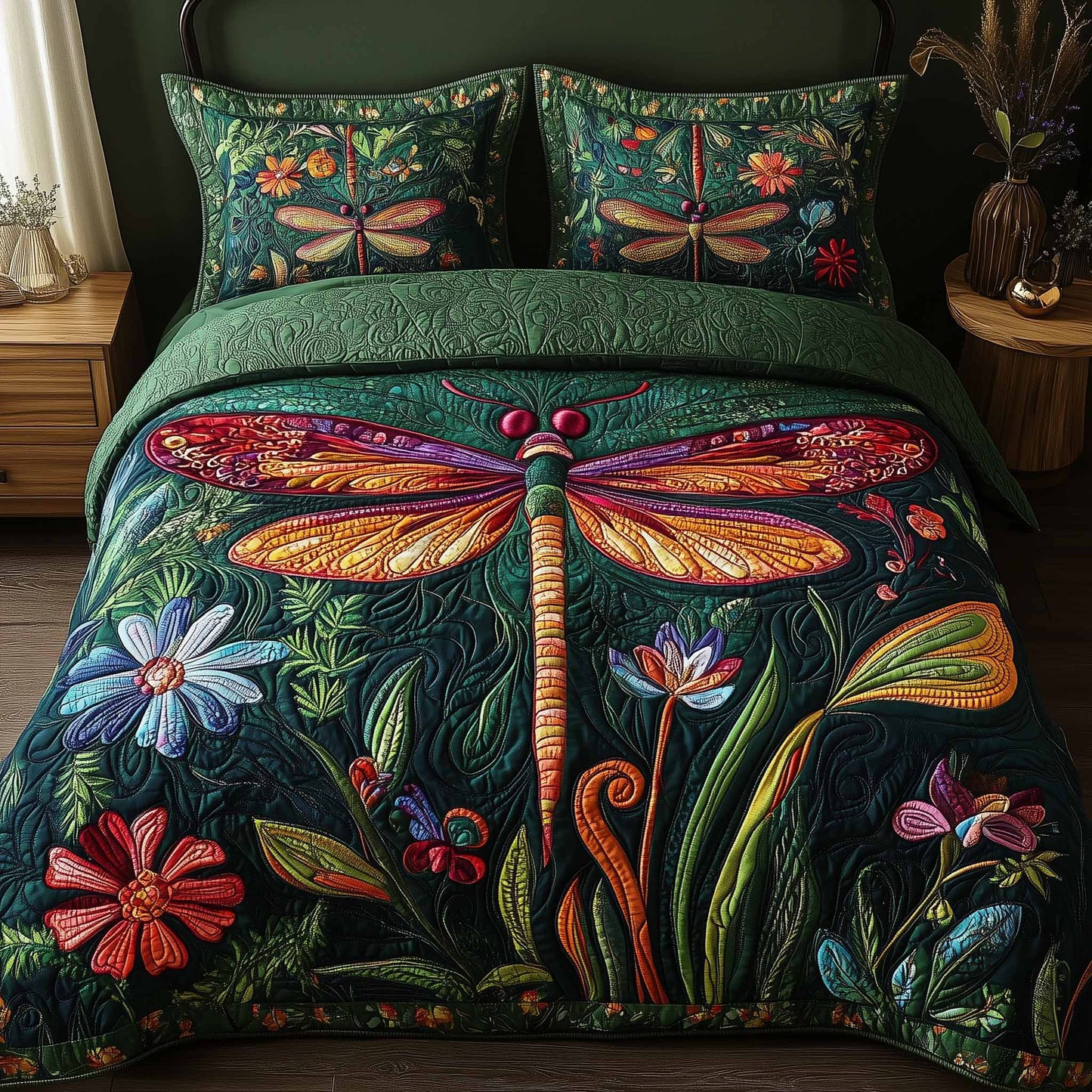 Dragonfly Glow 3-Piece Quilted Bedding Set GFTOTL5332