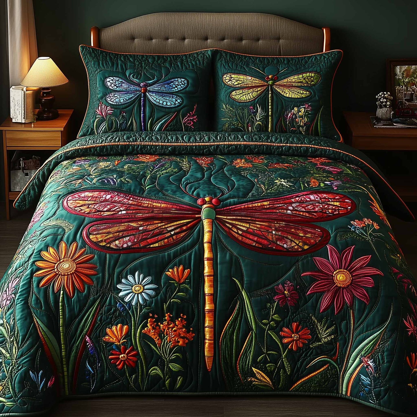 Dragonfly Glow 3-Piece Quilted Bedding Set GFTOTL5334