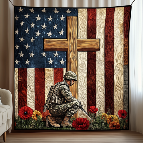 Stand For The Flag Knee For The Cross Quilted Blanket GFTOTL646