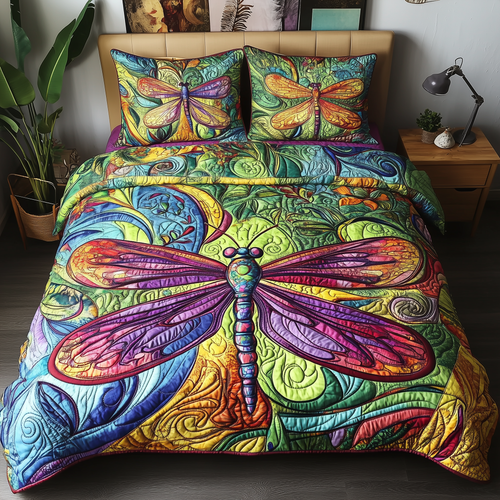 Vibrant Dragonfly 3-Piece Quilted Bedding Set GFTOTL927
