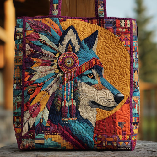 Native Wolf Quilted Tote Bag GFTOTP10087