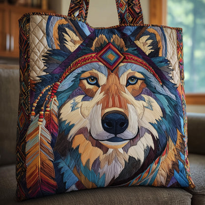 Native Wolf Quilted Tote Bag GFTOTP10090
