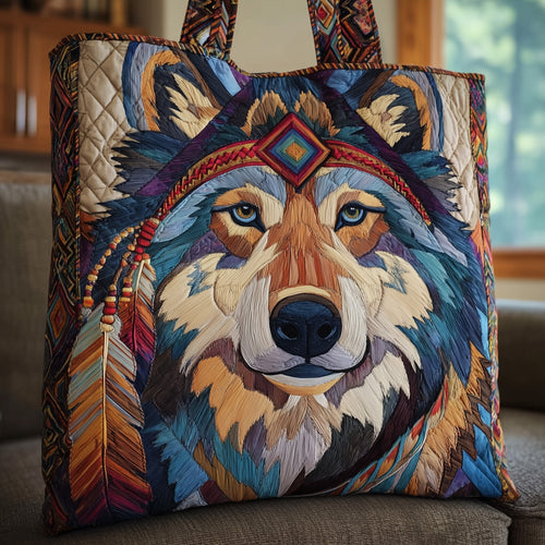 Native Wolf Quilted Tote Bag GFTOTP10090