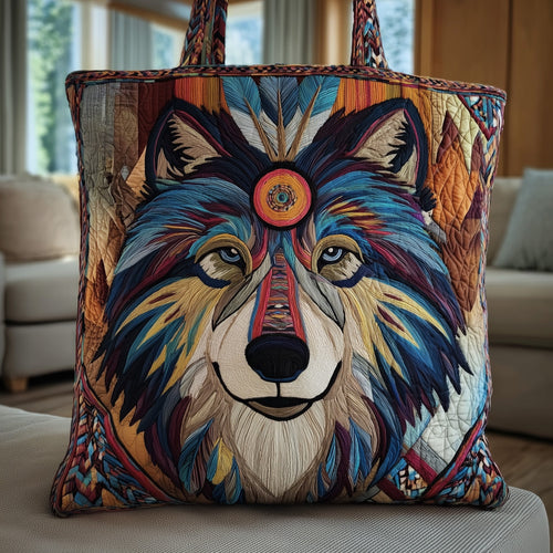 Native Wolf Quilted Tote Bag GFTOTP10093