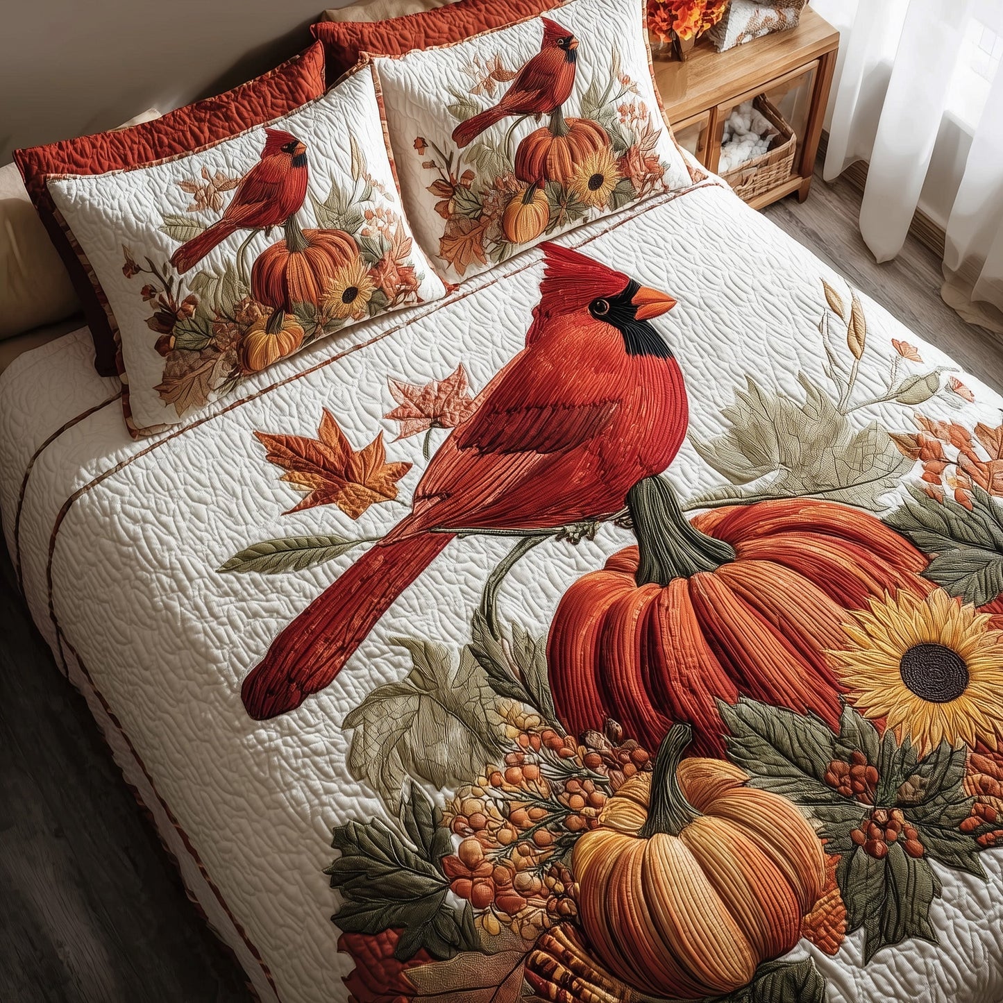 Autumn Cardinal 3-Piece Quilted Bedding Set GFTOTP10100