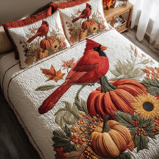 Autumn Cardinal 3-Piece Quilted Bedding Set GFTOTP10100