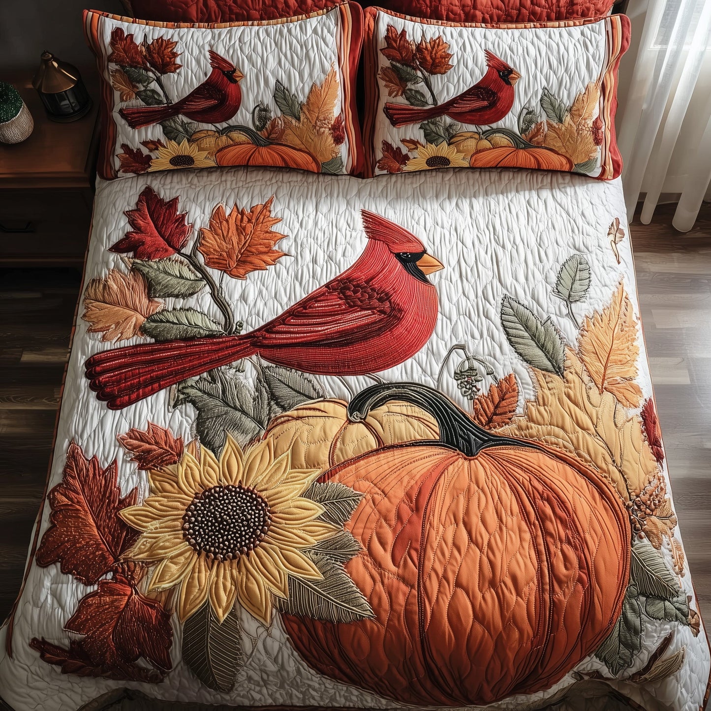 Autumn Cardinal 3-Piece Quilted Bedding Set GFTOTP10101