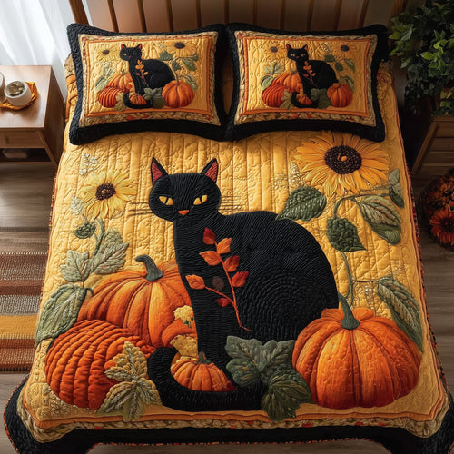Fall Feline Dreams 3-Piece Quilted Bedding Set GFTOTP10103