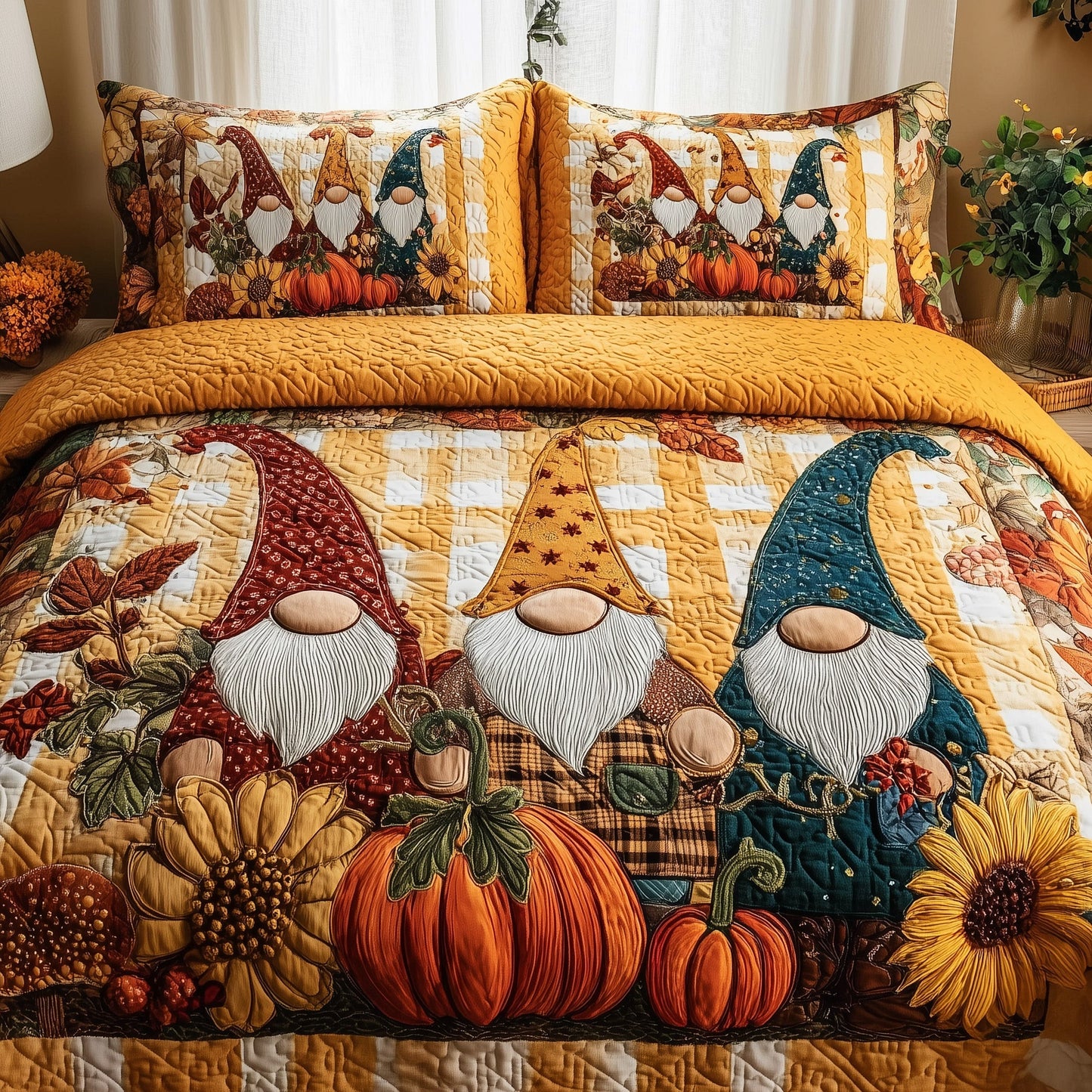 Autumn Gnome 3-Piece Quilted Bedding Set GFTOTP10110