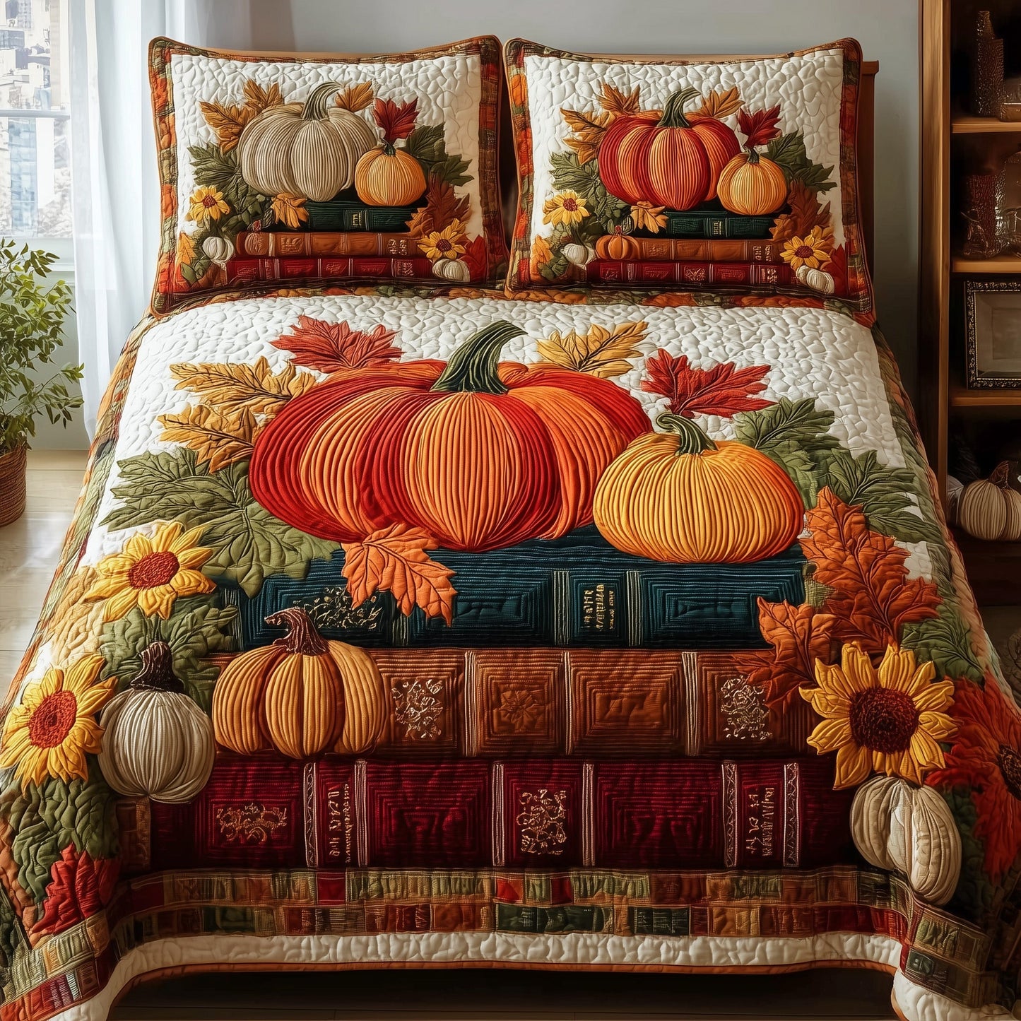 Autumn Library 3-Piece Quilted Bedding Set GFTOTP10115