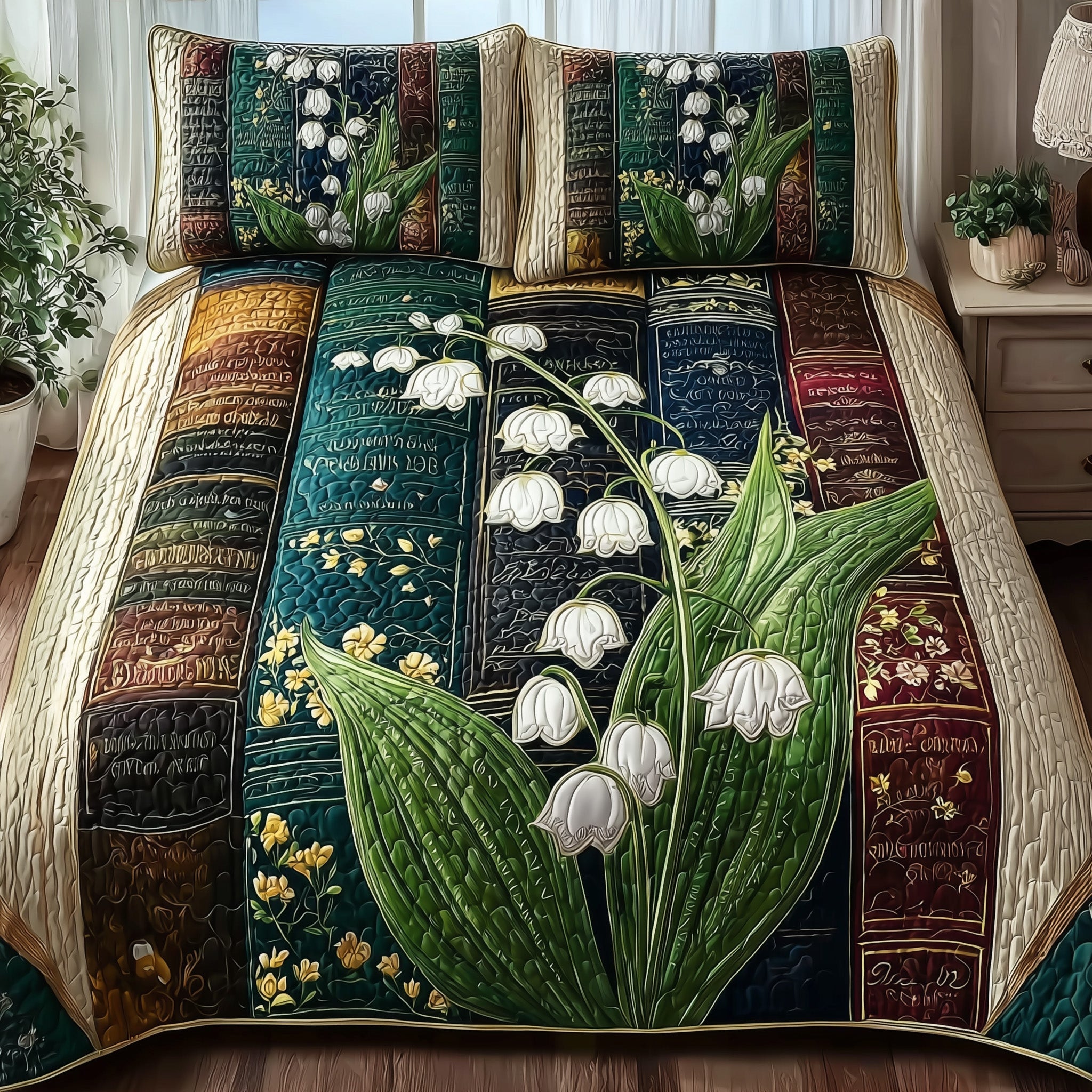 Lily of the Valley Library 3-Piece Quilted Bedding Set GFTOTP10136 ...