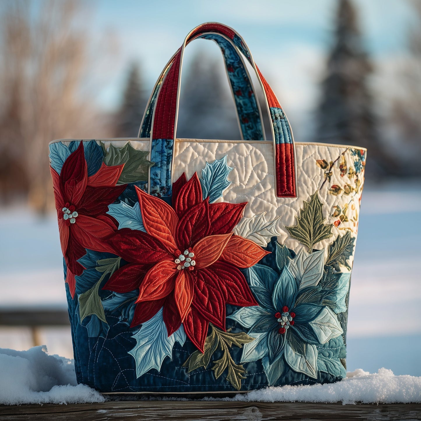 Elegant Poinsettia Quilted Tote Bag GFTOTP10180