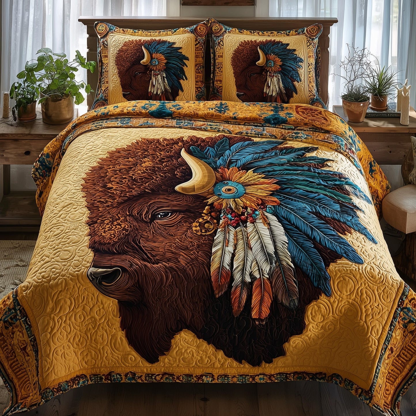 Majestic Bison 3-Piece Quilted Bedding Set GFTOTP10232