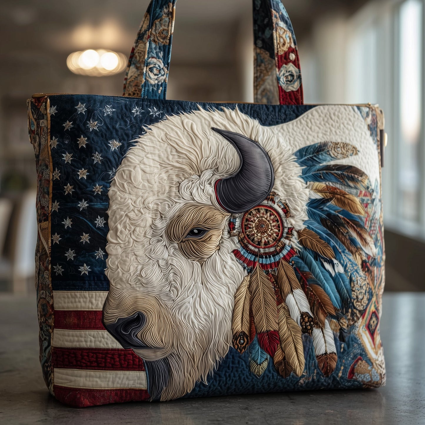 Patriotic Bison Quilted Tote Bag GFTOTP10256