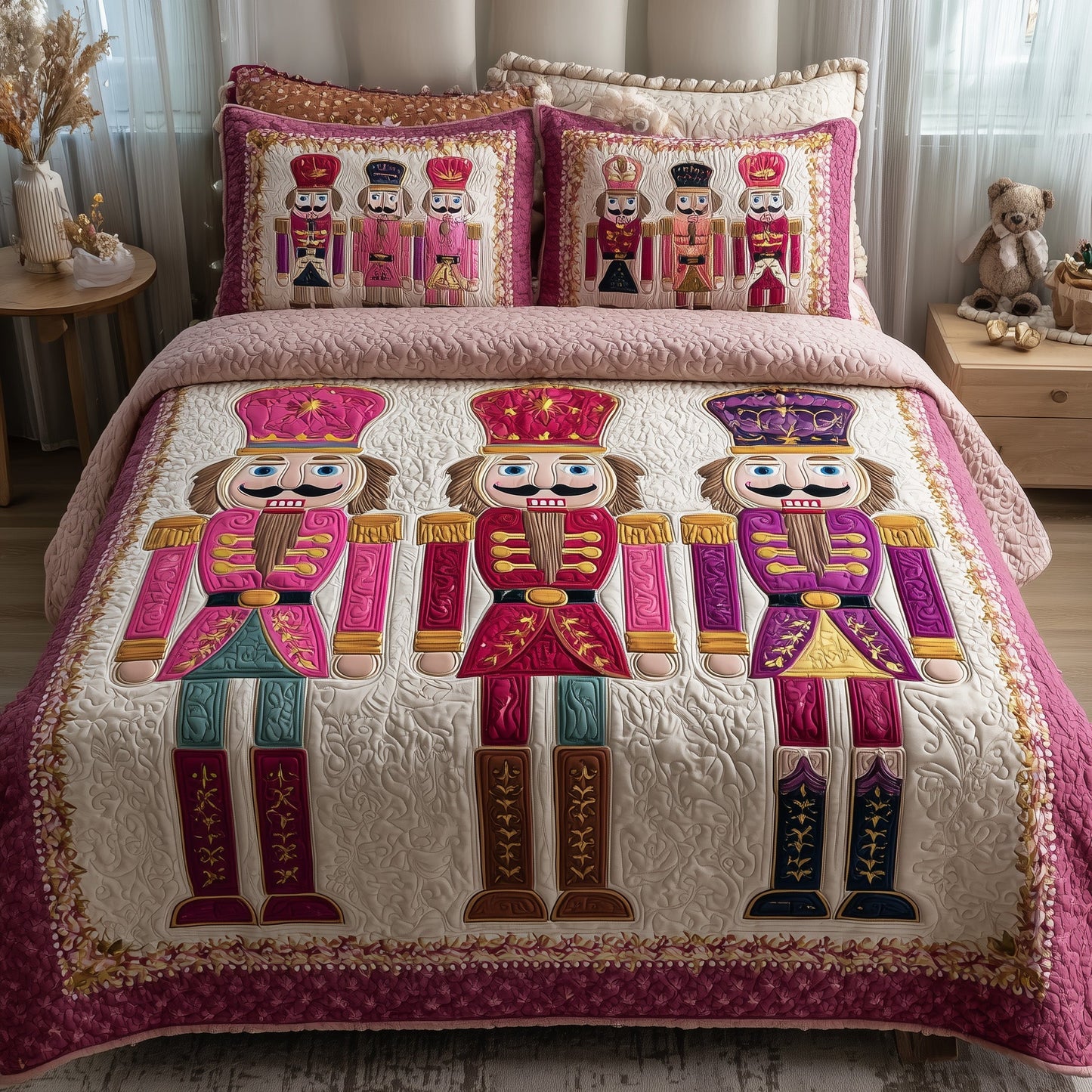 Pink Nutcracker 3-Piece Quilted Bedding Set GFTOTP10259
