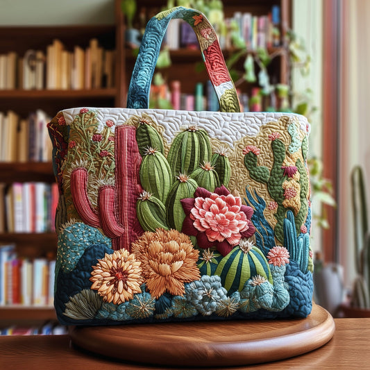 Blooming Cactus Haven Quilted Tote Bag GFTOTP10376