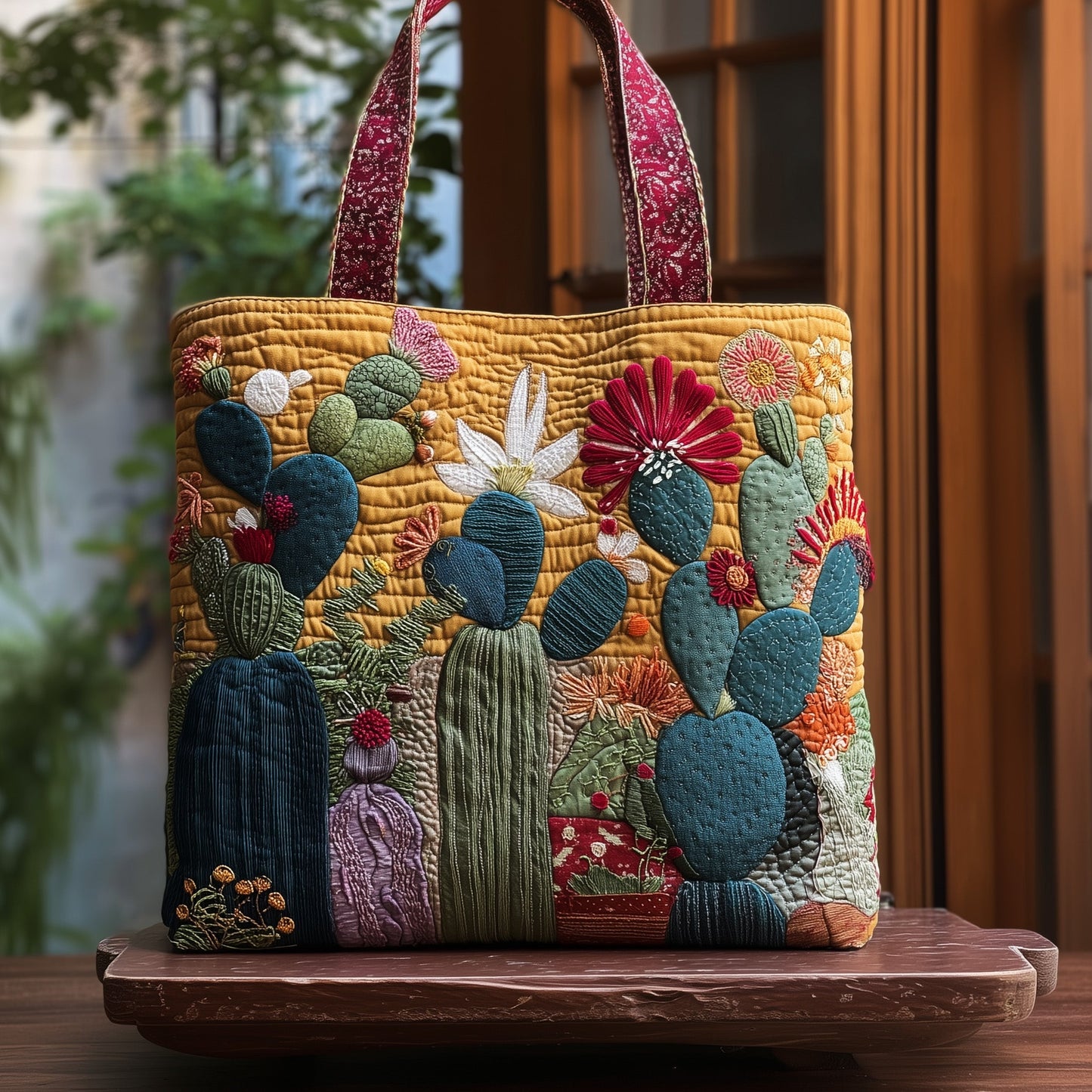 Blooming Cactus Haven Quilted Tote Bag GFTOTP10378