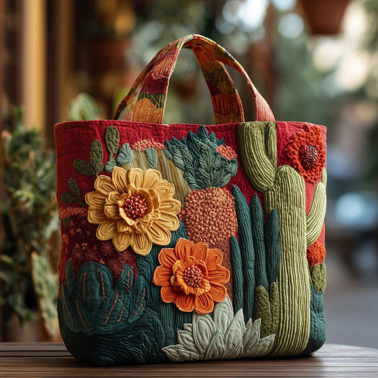 Blooming Cactus Haven Quilted Tote Bag GFTOTP10383