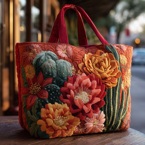 Blooming Cactus Haven Quilted Tote Bag GFTOTP10384