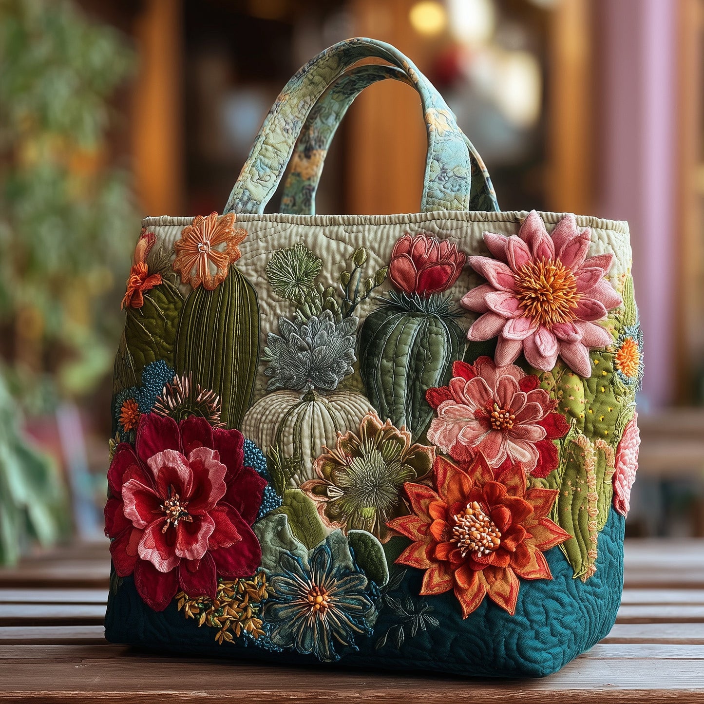 Blooming Cactus Haven Quilted Tote Bag GFTOTP10386