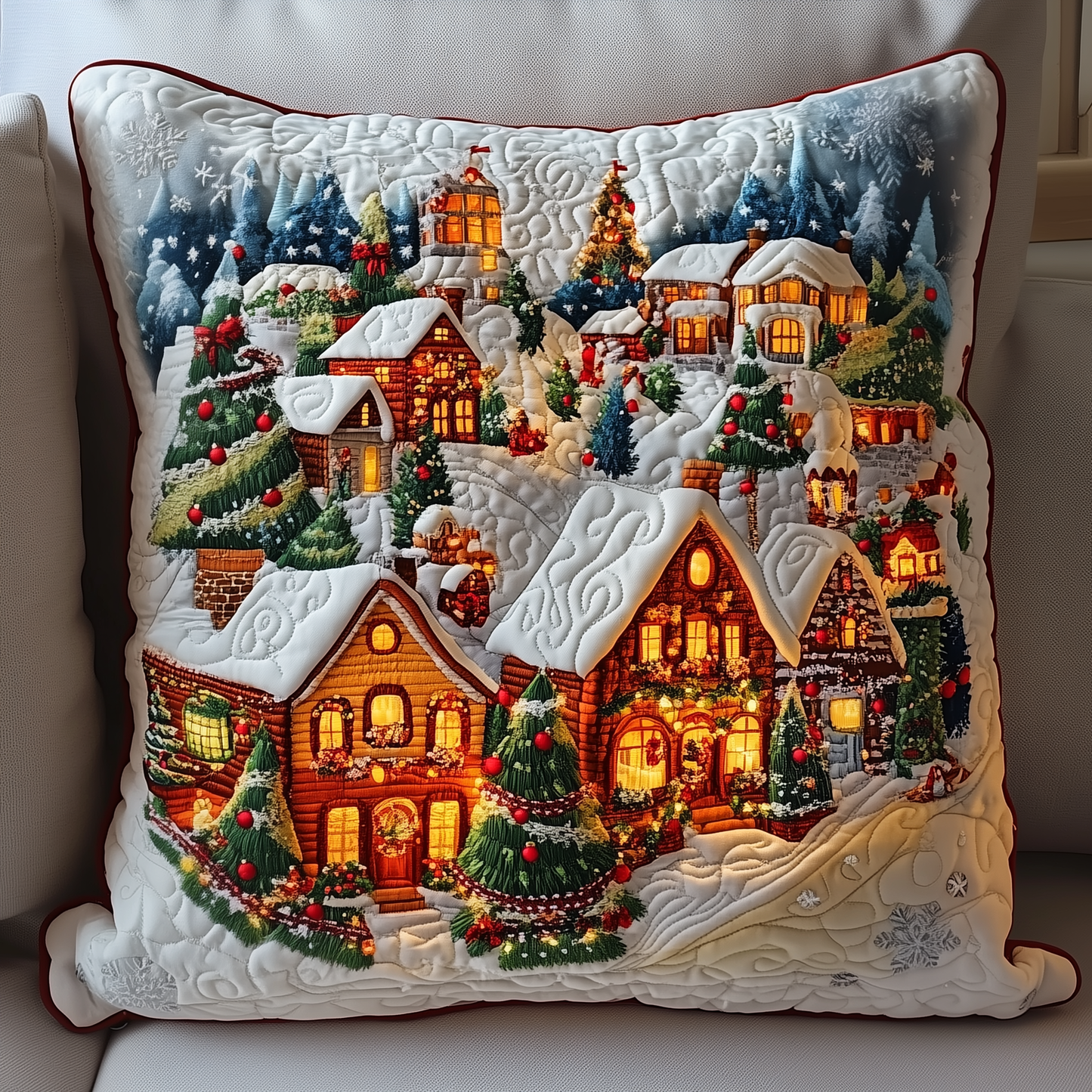 Magical Christmas Village Quilted Pillow Case GFTOTP1067