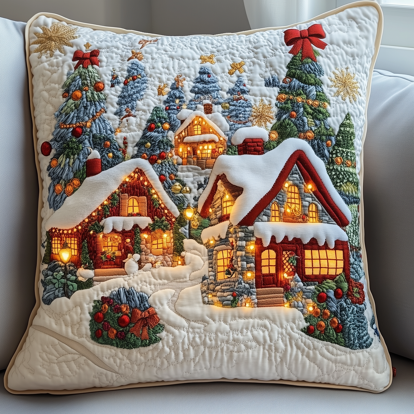 Magical Christmas Village Quilted Pillow Case GFTOTP1068