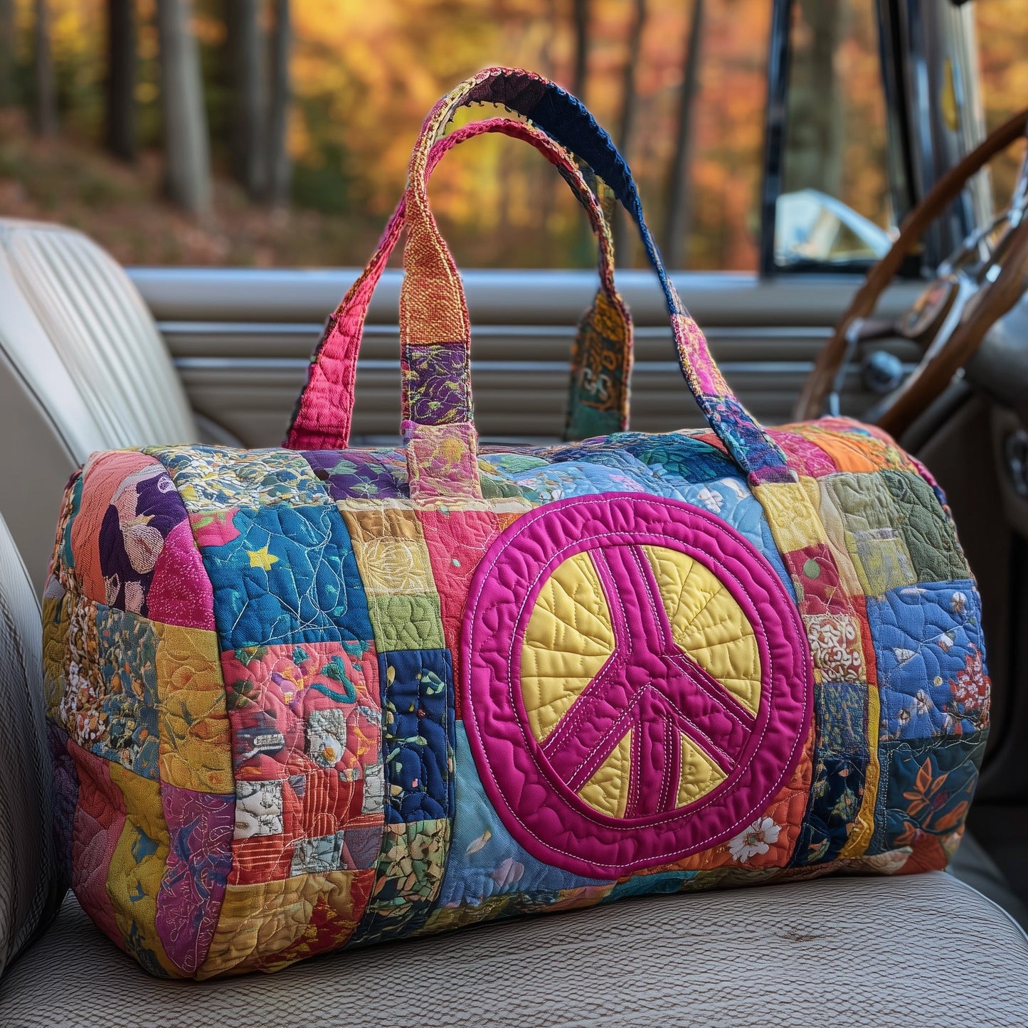 Peace Sign Quilted Duffle Bag GFTOTP10887