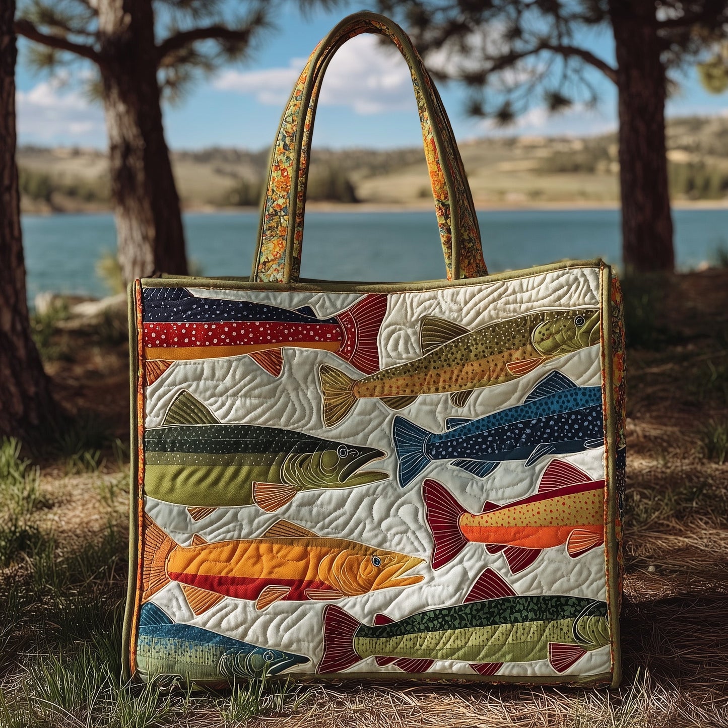 Lakeside Trout Fish Quilted Tote Bag GFTOTP10915