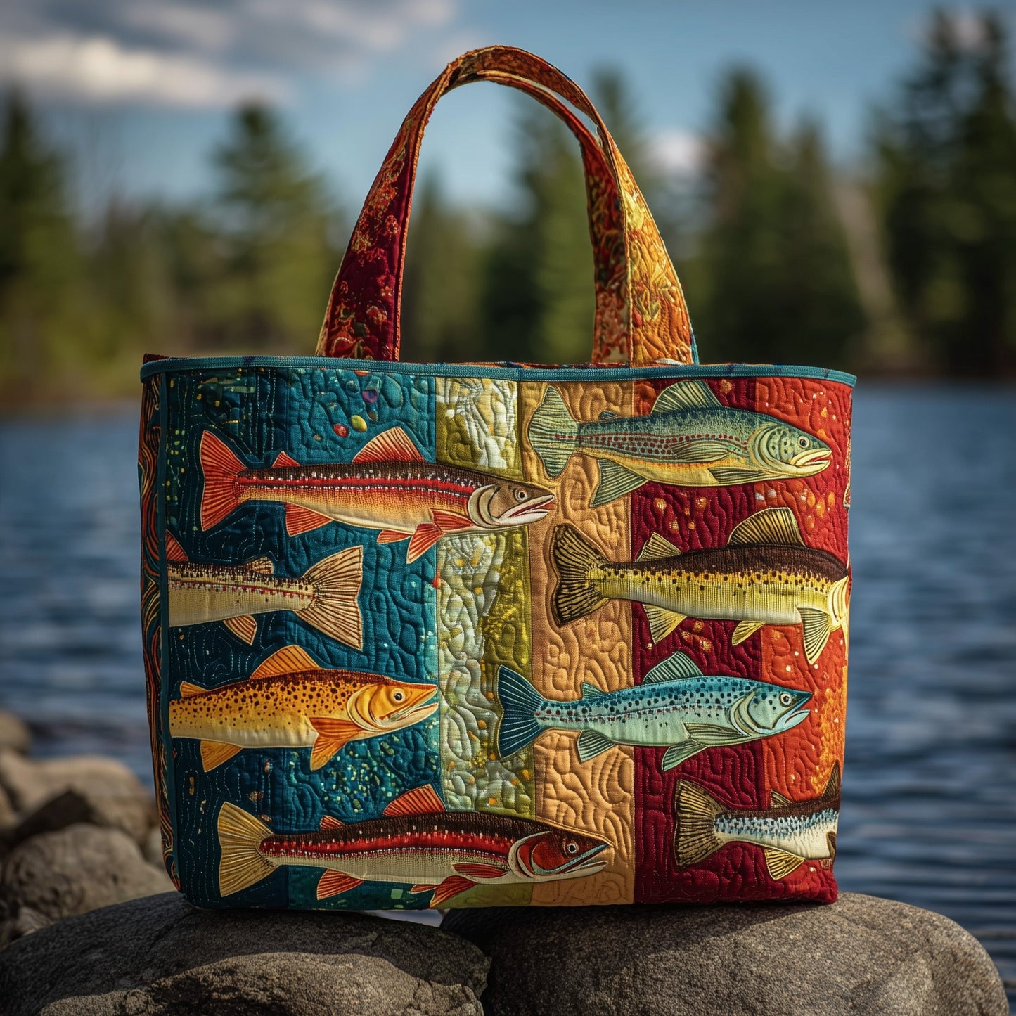 Lakeside Trout Fish Quilted Tote Bag GFTOTP10917