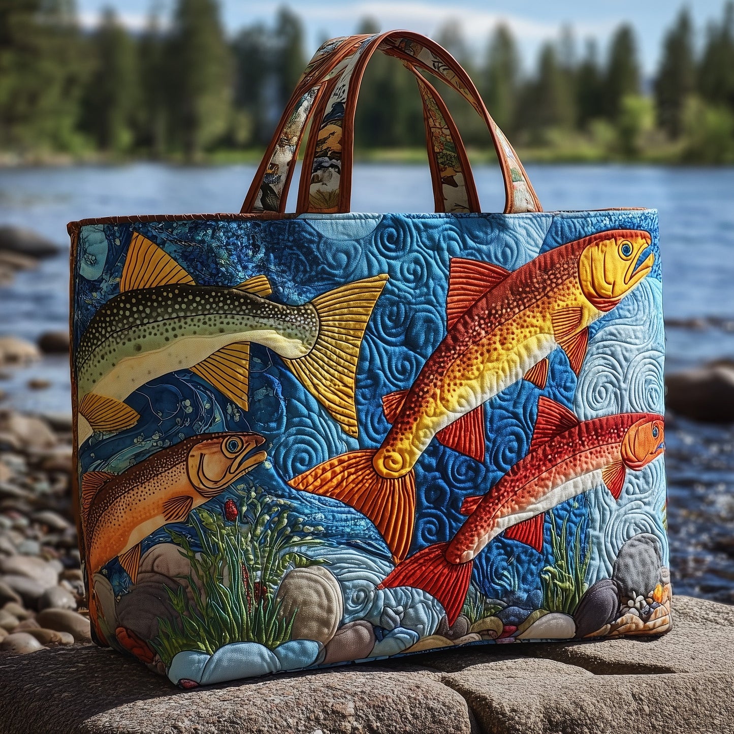 Lakeside Trout Fish Quilted Tote Bag GFTOTP10919