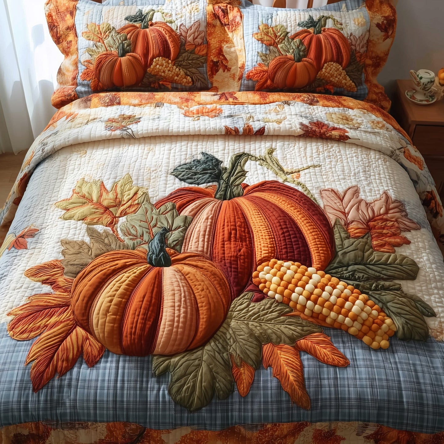 Cozy Pumpkin Patch 3-Piece Quilted Bedding Set GFTOTP10927