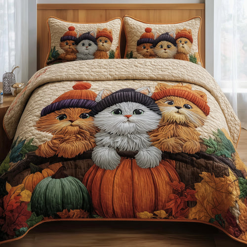 Autumn Cat Cottage 3-Piece Quilted Bedding Set GFTOTP10952