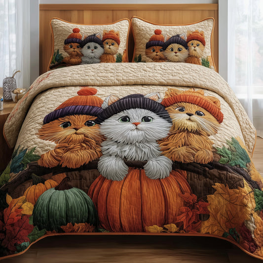 Autumn Cat Cottage 3-Piece Quilted Bedding Set GFTOTP10952