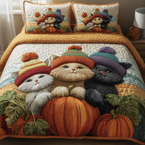 Autumn Cat Cottage 3-Piece Quilted Bedding Set GFTOTP10953