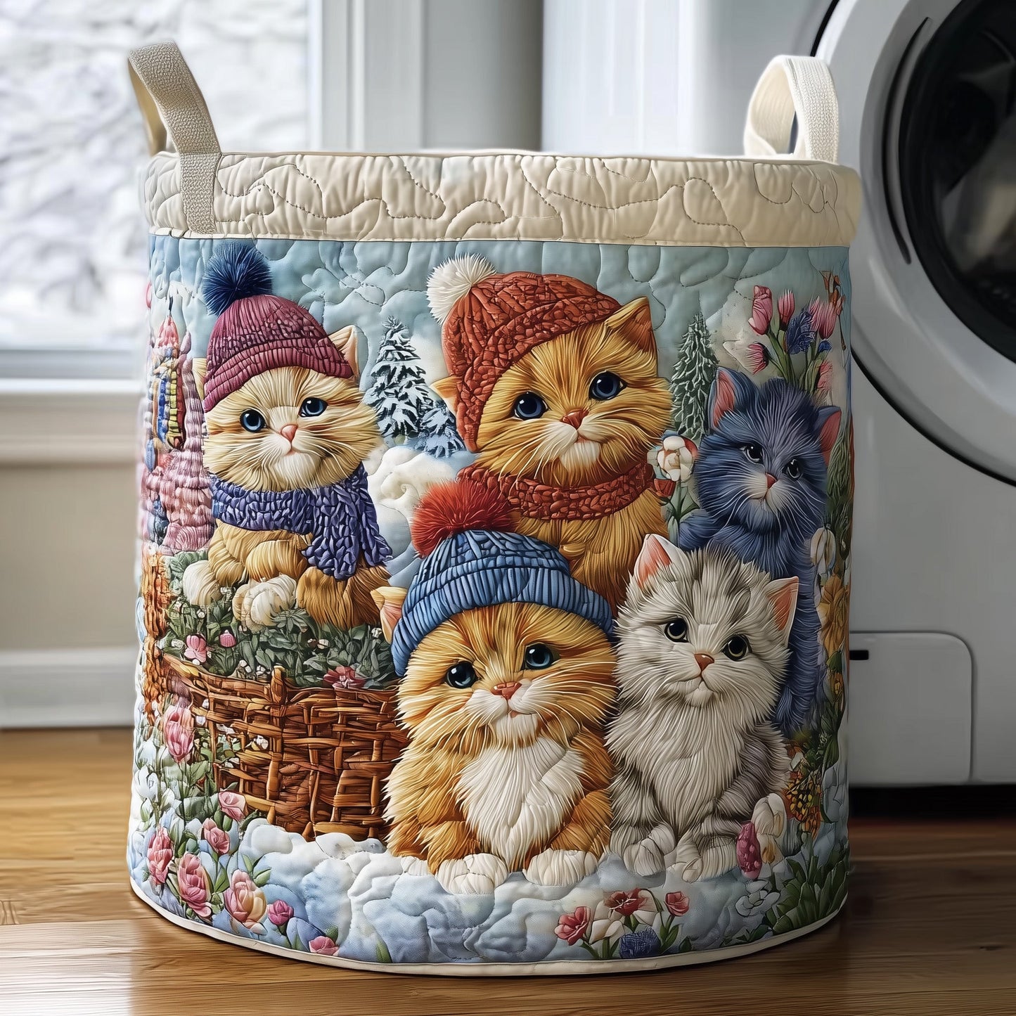 Snowy Whiskers Quilted Laundry Basket GFTOTP10997