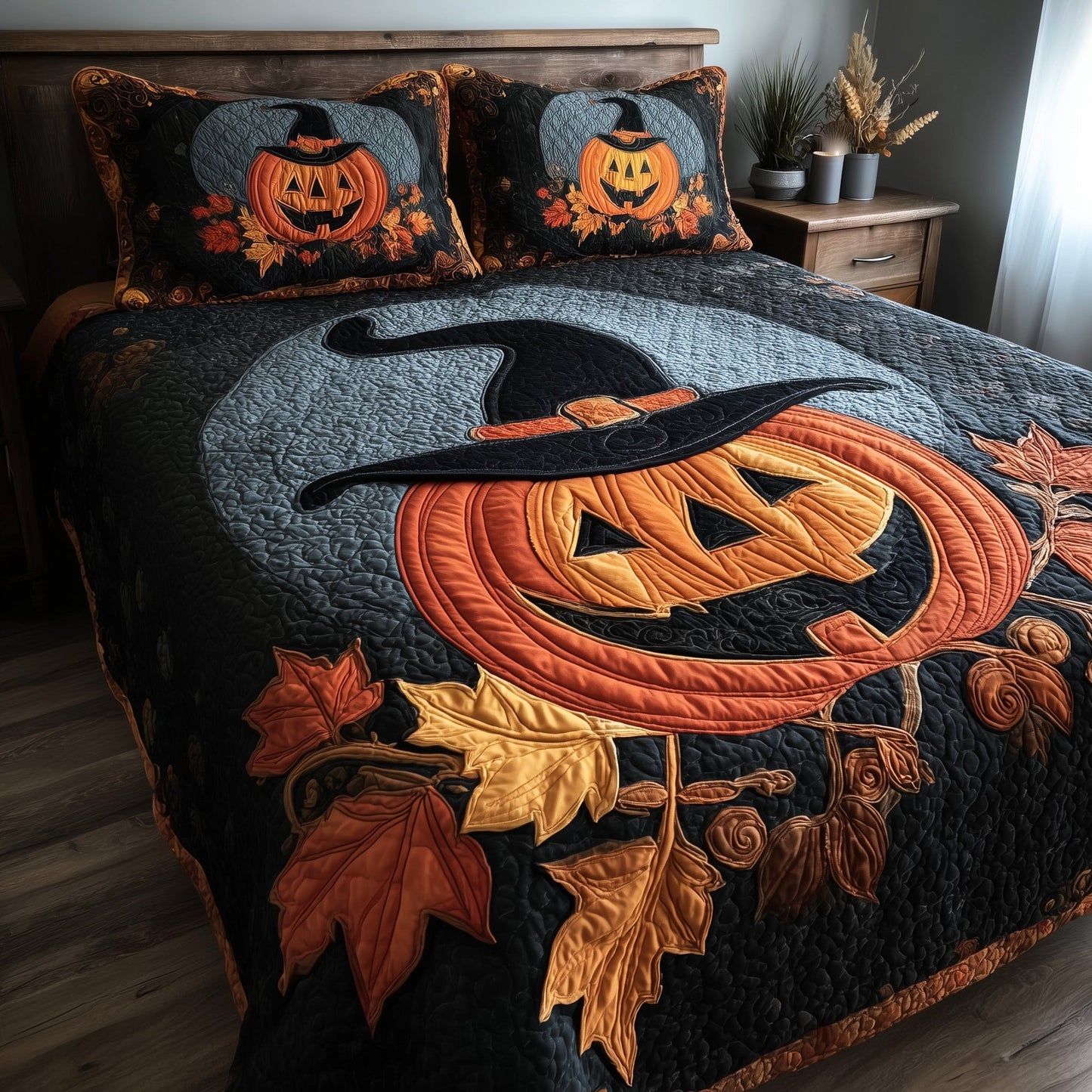Pumpkin Nightfall 3-Piece Quilted Bedding Set GFTOTP11080