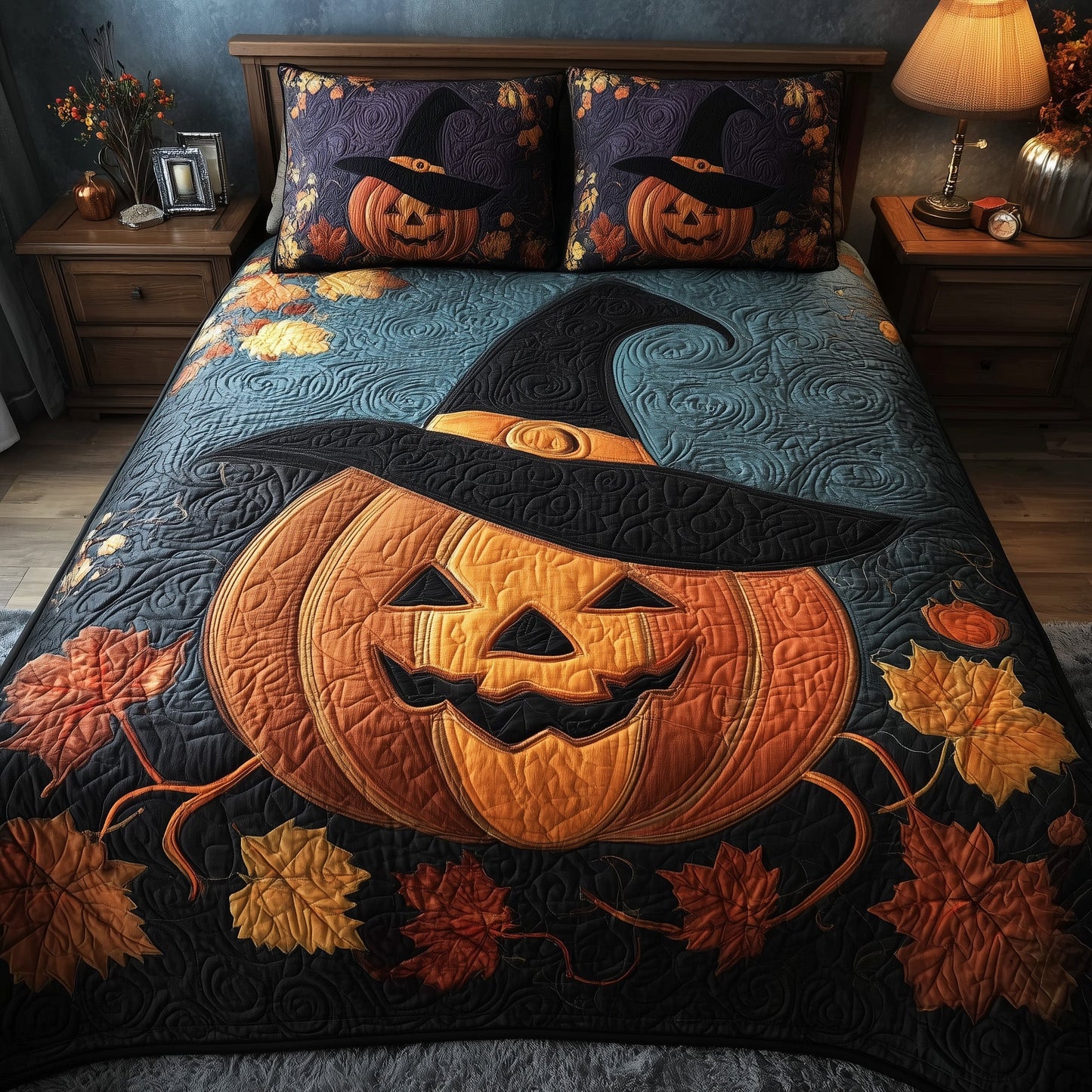 Pumpkin Nightfall 3-Piece Quilted Bedding Set GFTOTP11081