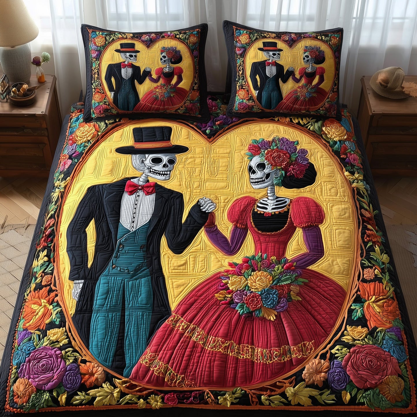 Dia de los Muertos 3-Piece Quilted Bedding Set GFTOTP11111