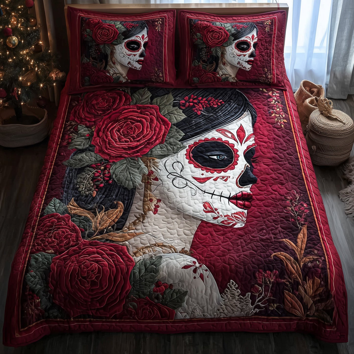 Dia de los Muertos 3-Piece Quilted Bedding Set GFTOTP11114