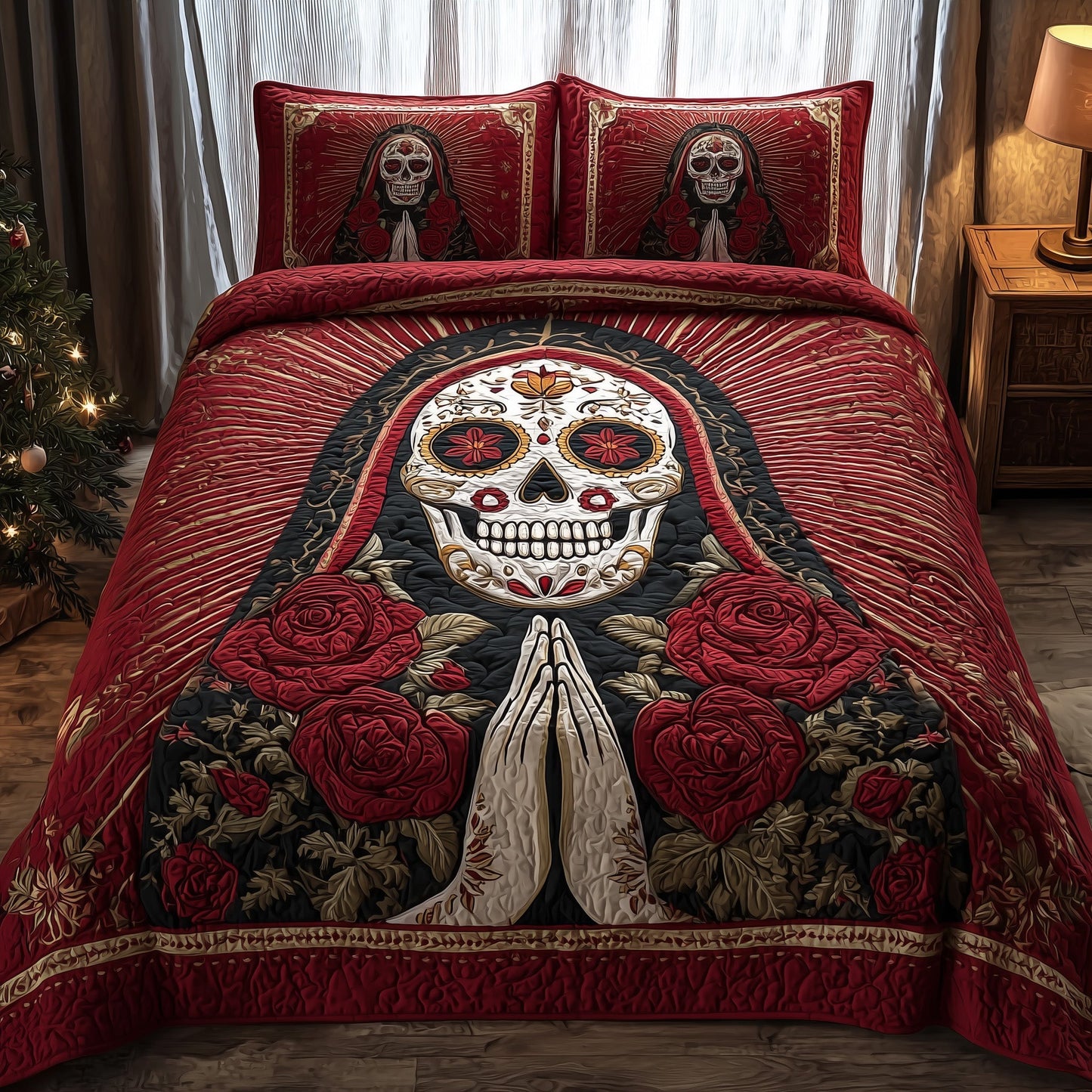 Dia de los Muertos 3-Piece Quilted Bedding Set GFTOTP11116