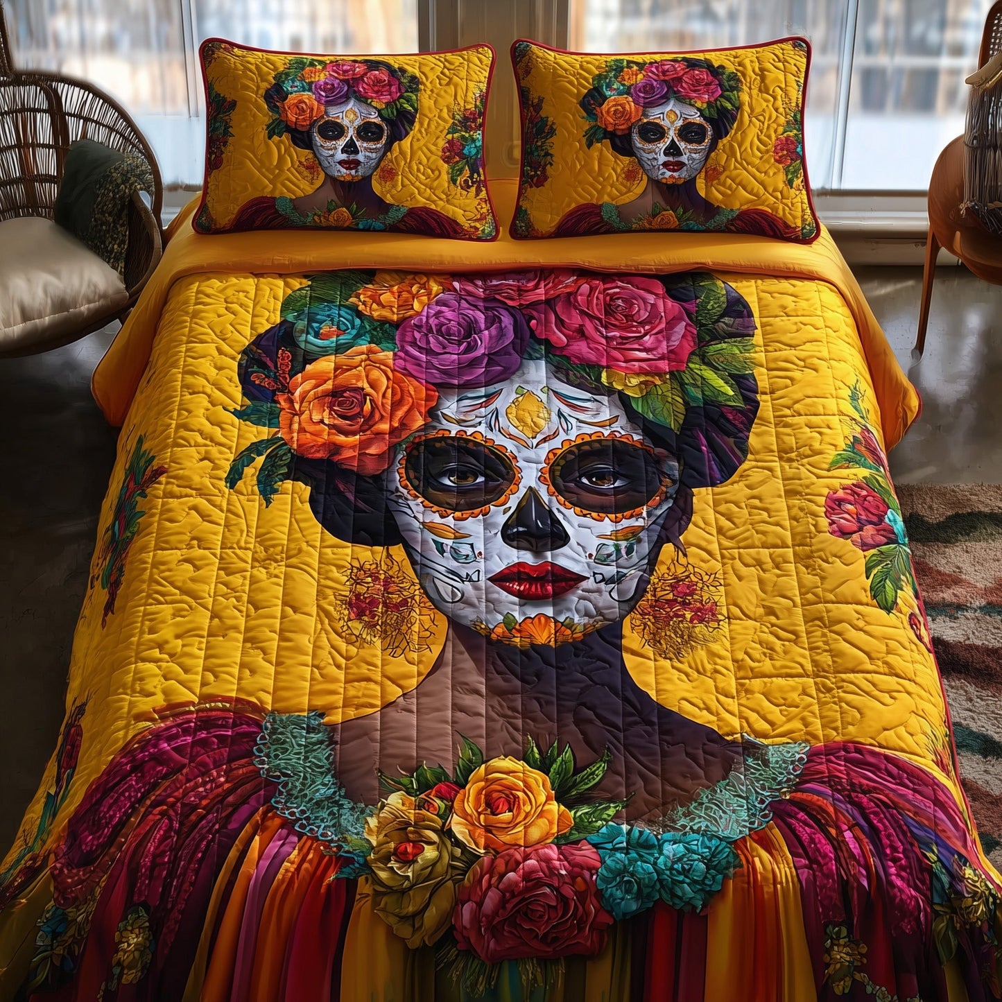 Dia de los Muertos 3-Piece Quilted Bedding Set GFTOTP11119
