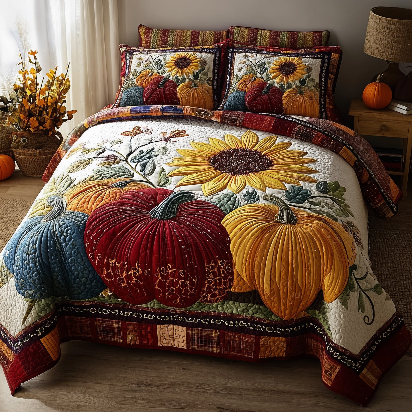 Autumn Pumpkin 3-Piece Quilted Bedding Set GFTOTP11233