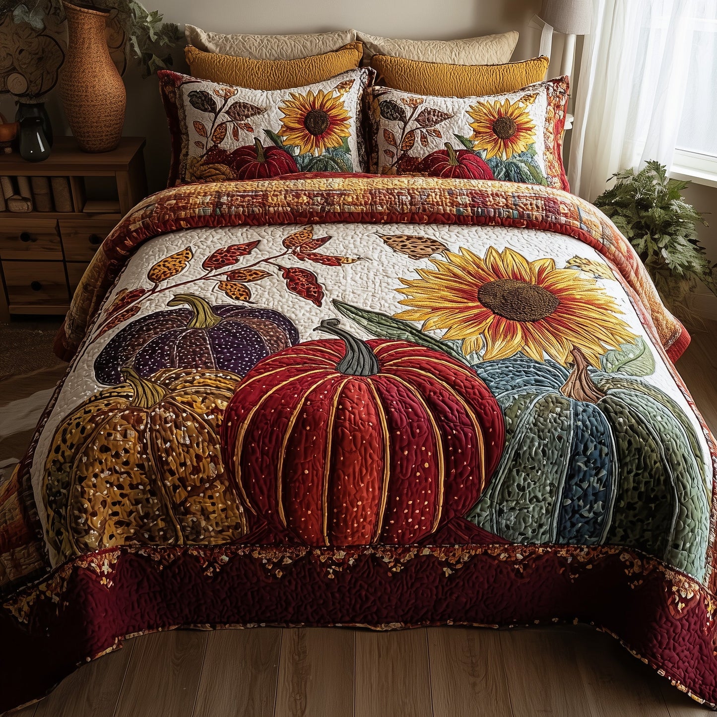 Autumn Pumpkin 3-Piece Quilted Bedding Set GFTOTP11234