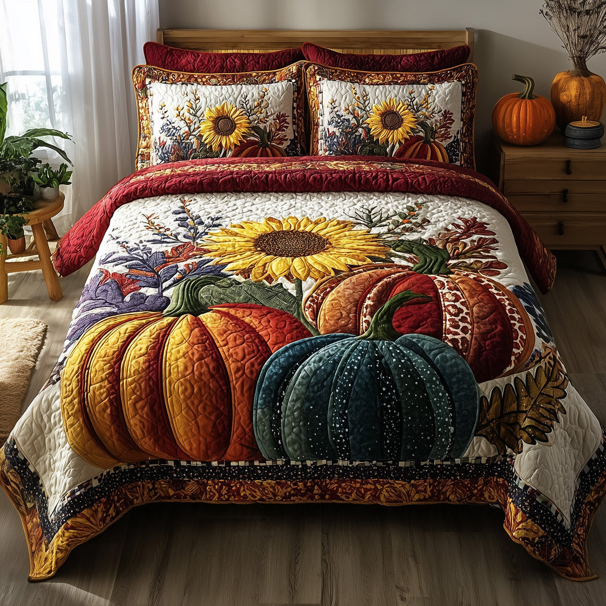 Autumn Pumpkin 3-Piece Quilted Bedding Set GFTOTP11235