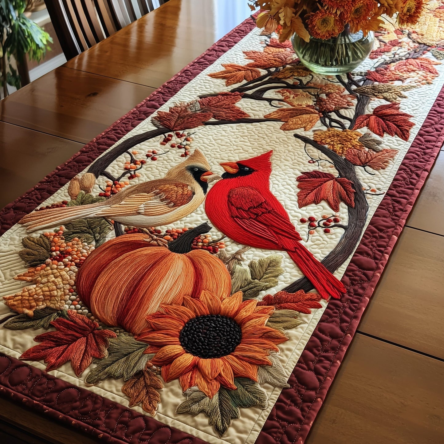 Autumn Cardinal Quilted Table Runner GFTOTP11255