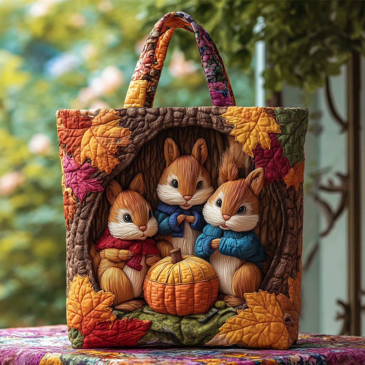 Charming Fall Squirrel Quilted Tote Bag GFTOTP11270